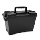 All of the supplies are neatly packed in a hard plastic, ammo can style case that has a handle on top and secure latches