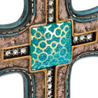 Cross Wall Plaque with Floral Relief Patterns, Turquoise-Colored Stone Accent