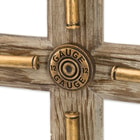 Faux Wood Cross Plaque with Bullet Accents