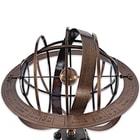 Antique-Style Brass Armillary Sundial Sphere with Wooden Stand - Bright Annealed Finish