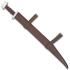 Runic Long Viking Seax Sword And Scabbard - Etched Blade, Leather-Wrapped Handle - Length 29 1/4” 