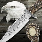Custom Eagle Bowie Knife with Antler Display