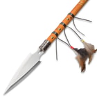 Double Pointed Native Spear - Wooden Shaft, Stainless Steel Spear, Breaks Down, Feather Accents, Leather Wrappings - Overall Length 67 1/4"