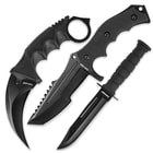 Black Legion Midnight Black Triple Set - Karambit / Mini Huntsman / Military Fixed Blade