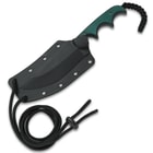 The 6 3/5” overall fixed blade knife can be carried in its durable thermoplastic sheath that features different mounting options