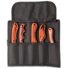 Ridge Runner Five-Piece Brown Wooden Knife Set With Pouch - Game Cleaning, Stainless Steel Blades, Pakkawood Handles