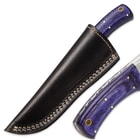 Timber Wolf Oceanus Blue Raindrop Damascus Fixed Blade Knife with Leather Sheath