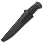 Bushmaster Black Carbon Steel Utility Knife - 1065 Carbon Steel Blade, Rubberized Handle, ABS Self-Draining Sheath