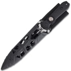 The 12 1/4” overall dagger slides into a custom Vortec belt sheath that fits like a glove and is virtually indestructible