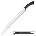 The seax knife is 25 3/4” in overall length and it comes housed in a premium, reinforced genuine leather belt sheath