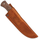 The fixed blade fits like a glove in a genuine leather belt sheath and it’s 7” in overall length