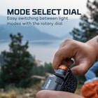 The mode selector dial and smart power control enable it to seamlessly transition through the five different light modes