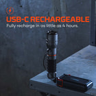 Full image showing the USB-C rechargeable aspect of the Nebo Slydeking 4K.