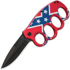 Assisted Opening CSA Rebel Flag Knuckle Guard Folding Trench Knife