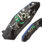 Necrophobia Easy Opening Pocket Knife with Haunting Full-Color Skull Graphics