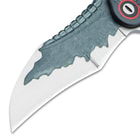 Close up image of Dragon Pocket Knife's Wharncliffe-style blade.
