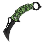 Black Legion Green Skull Mayhem Folding Karambit Pocket Knife