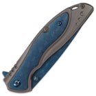 Kriegar Earth Orb Assisted Opening Pocket Knife with DamascTec Steel Blade - Blue Titanium-Plated