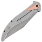 The pocket knife is 6 3/5”, when closed, and has a deep-carry pocket clip that keeps the large profile discreet in the pocket