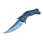 Iridescent Blue Flying Dragon Assisted Opening Folding Pocket Knife