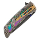 Damascus Deer Folding Pocket Knife With Rainbow Insert