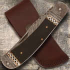 Timber Wolf Damascus Pocket Knife & Leather Sheath
