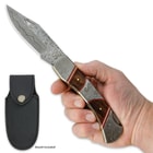 Timber Wolf Inlaid Heartwood And Damascus Pocket Knife