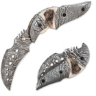 Timber Wolf Damascus & Stag Folding Karambit Knife With Sheath