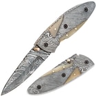 Timber Wolf Damascus & Buffalo Horn Folding Pocket Knife With Sheath