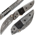 Timber Wolf Damascus & Buffalo Horn Hawk Bill Folding Pocket Knife With Sheath