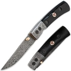 Timber Wolf Raindrop Damascus & Black Buffalo Horn Folding Pocket Knife
