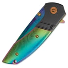 Timber Wolf Aurora Assisted Opening Pocket Knife - DamascTec Steel with Titanium Rainbow Finish