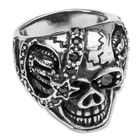 Skull with Black Jeweled Eyepatch Stainless Steel Ring - Sizes 8-11