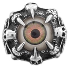 "Oculus" - Hazel Eye Ringed by Claws  - Men's Stainless Steel Ring - Sizes 9-12