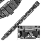 Iron Wrath - Matte Gray Steel Skulls on Black Leather Band Bracelet