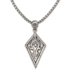 Diamond Shield with Celtic-Style Heraldic Flame Pendant on Classic Chain - Stainless Steel Necklace