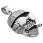 Biker Skull Pendant on Chain - Stainless Steel Necklace