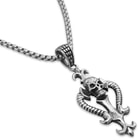Serpent and Skull Cross Pendant on Chain - Stainless Steel Necklace