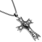 Bat Head Classic Cross Pendant on Chain - Stainless Steel Necklace