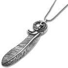 Feather Pendant On Chain - Stainless Steel Necklace