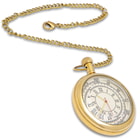 Antique Replica Brass Pocket Watch And Chain - Solid Brass Construction, High-Polish Finish, Roman Numerals - Diameter 2”