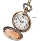 Madison Bay Western-Style Pocket Watch Necklace - 2 1/2" Timepiece Pendant on 15 1/2" Chain - Antiqued Brass / Steel, Warm Patina, Hinged Glass Cover, Easy to Read Clock Numbers - Includes Battery