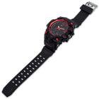 The watch band is a comfortable and flexible polyurethane with a stainless steel buckle and strong stainless steel pins