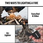 Full images showing the two ways to lighting a fire with the Fire Starter Kit.