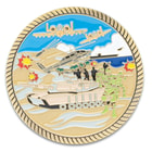 A close-up view of the challenge coin's artwork