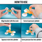 Multiple images showing how to use the Windshield Repair Kit.