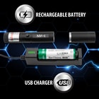 Full image showing the rechargeable battery and USB charging capability of the Green Laser Pointer.