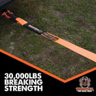 Full image showing the 30,000lbs breaking strength of the Off Road Tow Strap.