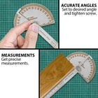 Full image showing the acurate angles and measurments of the Stainless Steel Protractor.