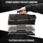 Full image showing the sturdy handle and how the Multifunctional Rolling Utility Tool Bag flattens for easy storage.
